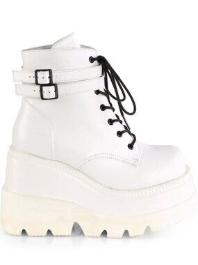 White Vegan Leather Ankle Boots with Double Buckled Ankle Straps